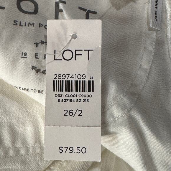 LOFT SZ 26/2 Skinny Crop Jeans Mid-Rise Stretch Frayed Hems Pocket Zip-Fly White - Picture 11 of 12